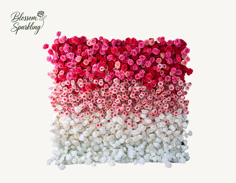 Red And White Gradient Artificial Rose Flower Wall